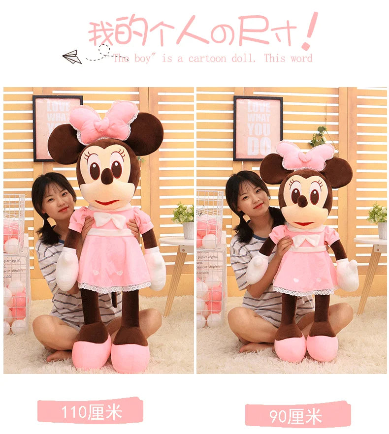Disney 110cm Kawaii Mickey & Minnie Plush Pillow Set - Wedding Dress Stuffed Animals Soft Hugging Toy for Girls Gift Room Decor