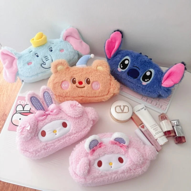 Cartoon My Melody Butter Bear Plush Makeup Bag Cute Anime Pencil Case Large Capacity Student Pencil Case Storage Bag Gifts Girl