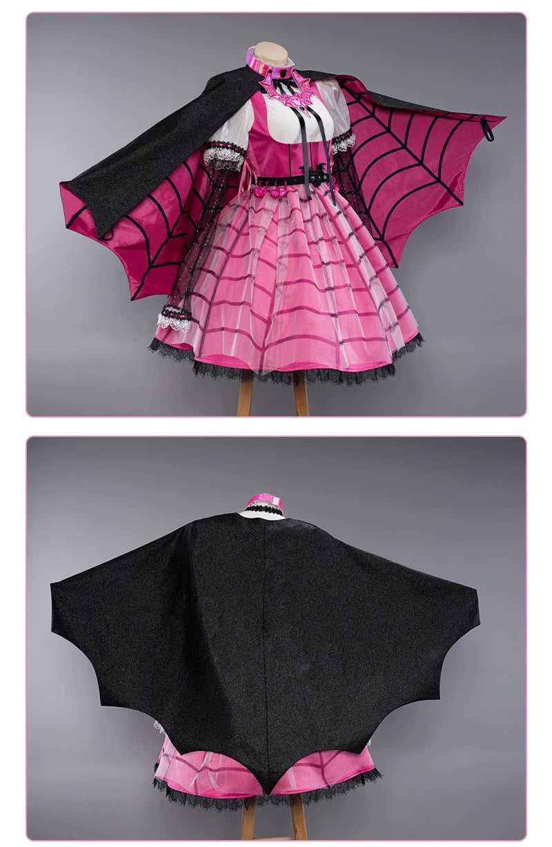 IN STOCK UWOWO Draculauraa Cosplay Costume Pink Suit Vampiree Female Little Devil Cosplay With Cape Hat Halloween Costumes Top