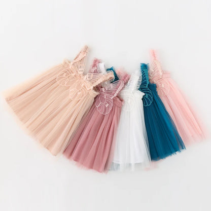 Girl Clothes 2024 Summer Princess Dresses Orange Sleeveless Dress Korean Kids Dress Butterfly Party Holiday Dresses for Children