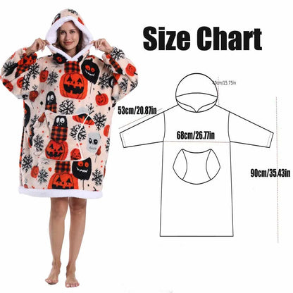 Short/Long Hoodie Blanket for Adults Winter Soft Thicken Warm Wearable Blanket Hoodie with Sleeves Halloween Pajamas for Couples