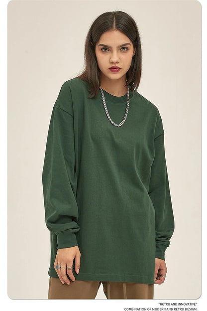 ZODF New 2025 Autumn Men 305gsm 100% Cotton T Shirt Unisex Loose Heavy Weight Basic Long Sleeve Solid T-Shirts Tops HY0634