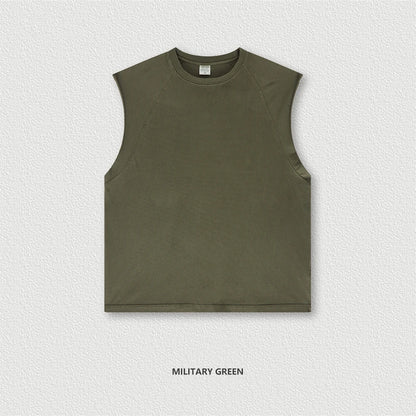 ZODF American Retro Men Washed Solid Tank Tops Women Unisex Loose Edge 275gsm Cotton Sleeveless Tees Brand Streetwears HY0503