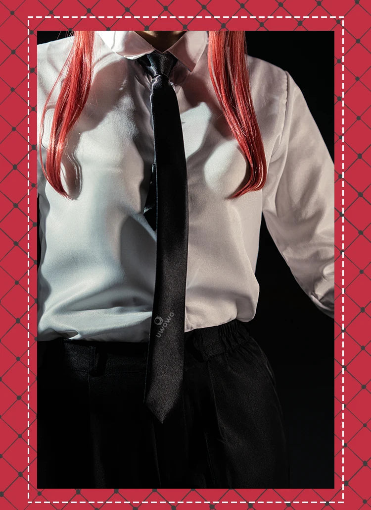 UWOWO Makimaa Cosplay Anime Makimaa Cosplay Costume Black Trench Shirt Tie Pants Men Women Suit Uniform