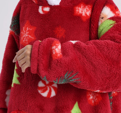 Short/Long Wearable Blankets Christmas Hoodies Winter Flannel Hooded Blanket with Full Sleeves Men Women Warm Adult TV Blanket