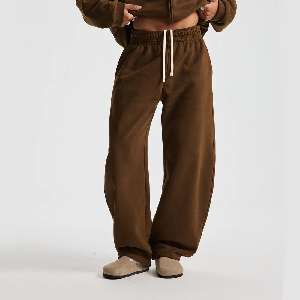 ZODF 2025 Winter 430gsm Unisex Fleece Straight Sweatpants Thick Warm Casual Oversized Trousers HY1170 - Brown / S