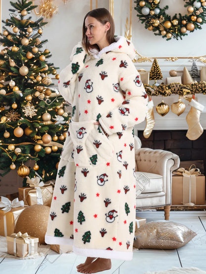 Short/Long Wearable Blankets Christmas Hoodies Winter Flannel Hooded Blanket with Full Sleeves Men Women Warm Adult TV Blanket