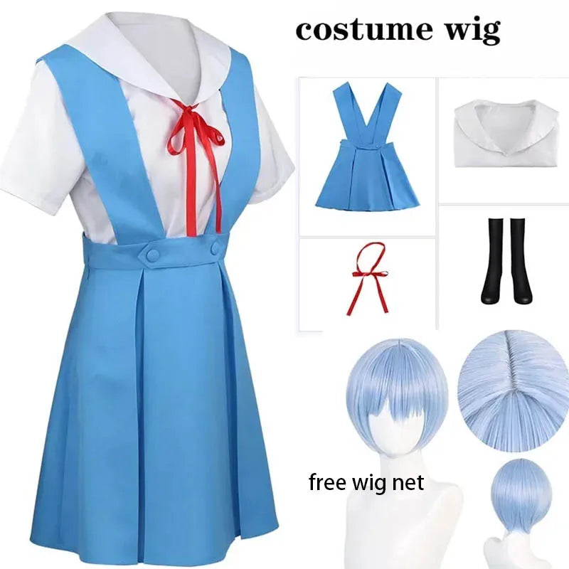 Homchee Trends Ayanami Rei Cosplay Dress Set Cotton Polyester - costume and wig / XL