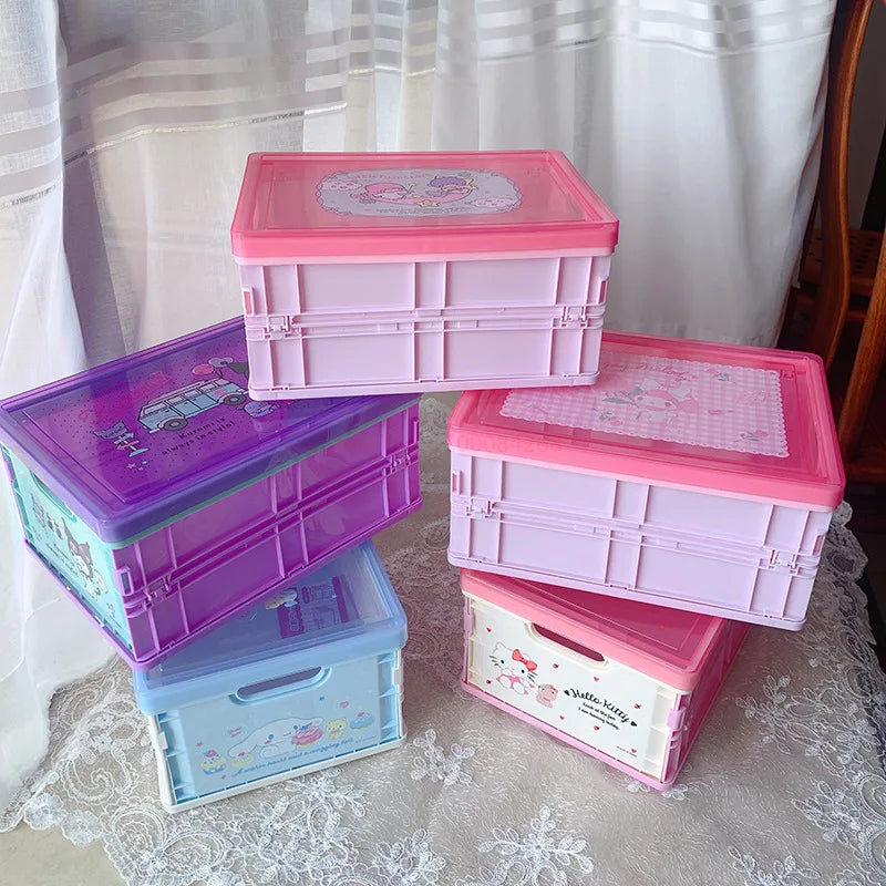 New Sanrio Japanese Cartoon Melody Coolomey Foldable Cosmetic Storage Box Plastic Cover Dust Proof Desktop Cover Sorting Box