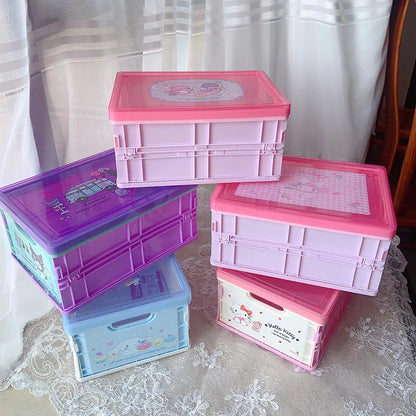 New Sanrio Japanese Cartoon Melody Coolomey Foldable Cosmetic Storage Box Plastic Cover Dust Proof Desktop Cover Sorting Box
