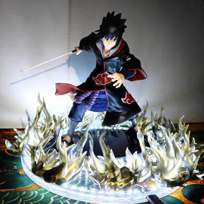 Anime Naruto VS Shippuden Sasuke Sharingan Amaterasu Black Fire Led Effect Action Figure Toys PVC Model Collection