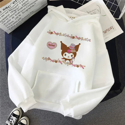 Long Sleeve Y2k Women'S Sweatshirt Luxury Brand Sanrio Kuromi Pattern Print Hoodie Girly Aesthetic Discount Youth Student Tops