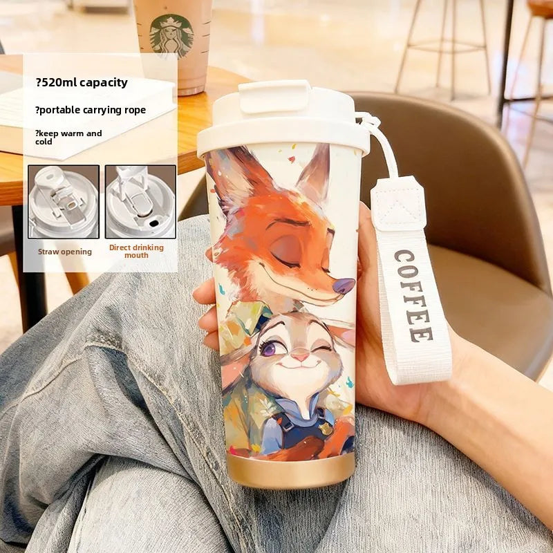 Disney Zootopia Coffee Mug Judy Nick 520ML 304 Stainless Insulated Cup Cartoon Thermos Cup Kids Student Water Cup Holiday Gift