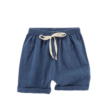 Boys Girl Shorts Cotton Linen Blue Cool for Kids Sport 2 to 3 4 5 6 7 8 9 10 11 12 13 14 Years 2024 Toddler Children Short Pants