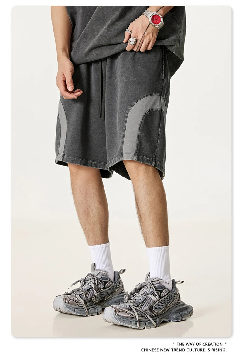 ZODF 2025 Summer Patchwork Washed Cotton Shorts For Men Unisex Retro Y2K High Street Distressed 330gsm Shorts Streetwears HY1057