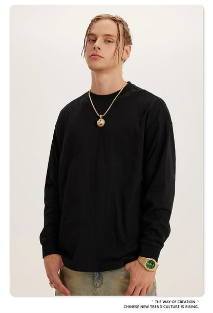 ZODF New Autumn Men's 260gsm 100% Cotton T Shirts Unisex Retro High Street Loose Washed Solid Tees Streetwears HY0376