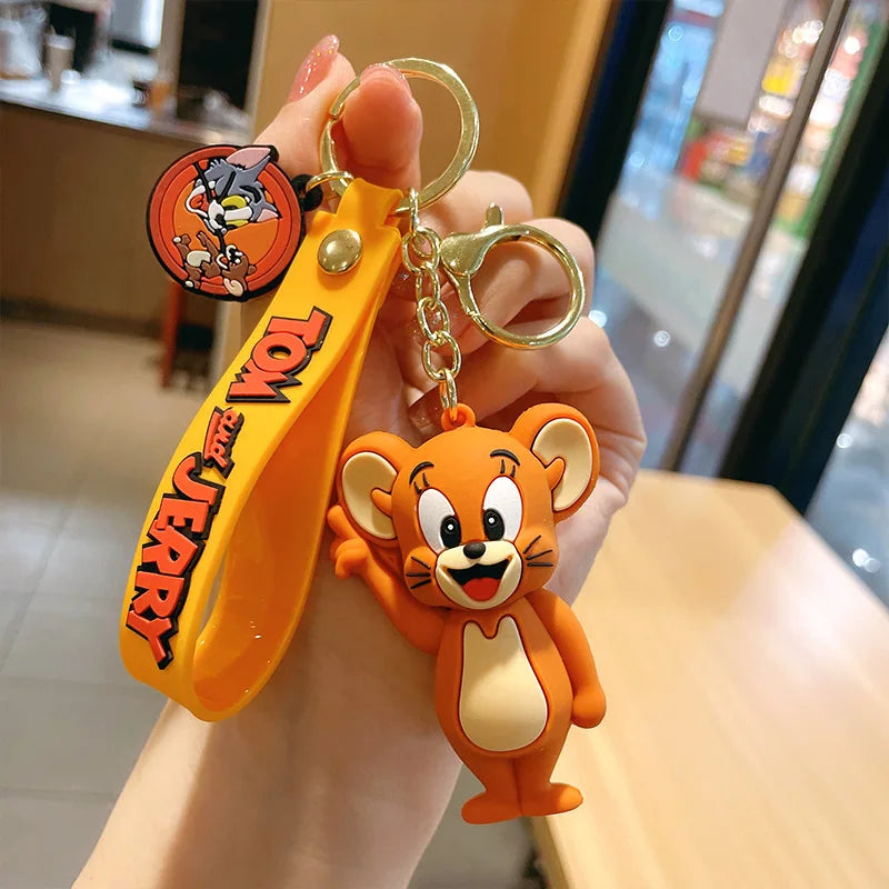 Anime Disney Keychain kawaii Tom and Jerry Cartoon Figure PVC Doll Bag Keyring Ornament Accessories Children Toys Birthday Gifts