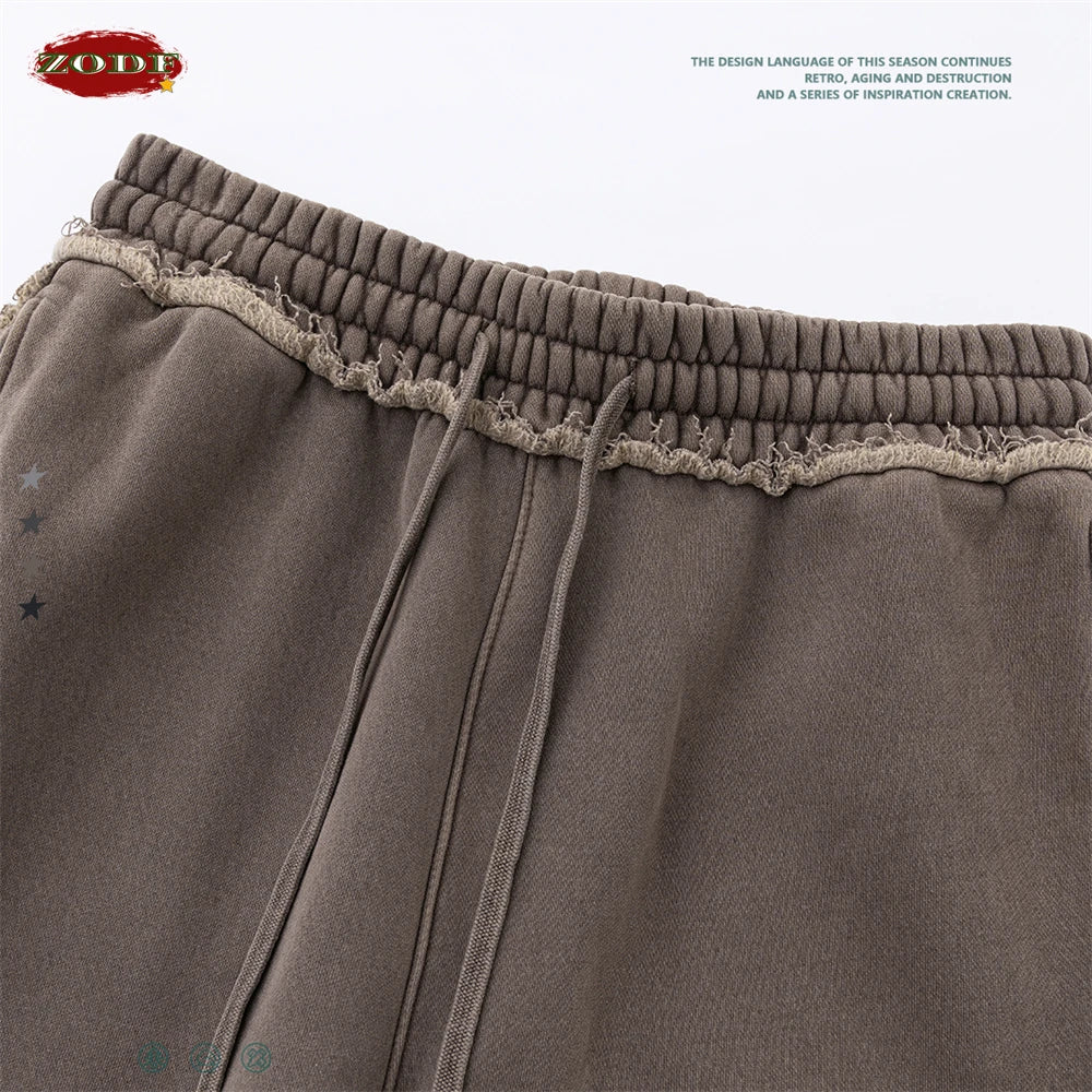 ZODF 2025 Winter Unisex Washed Fleece Straight Pants 400gsm Knitted Warm Loose Trousers HY1093