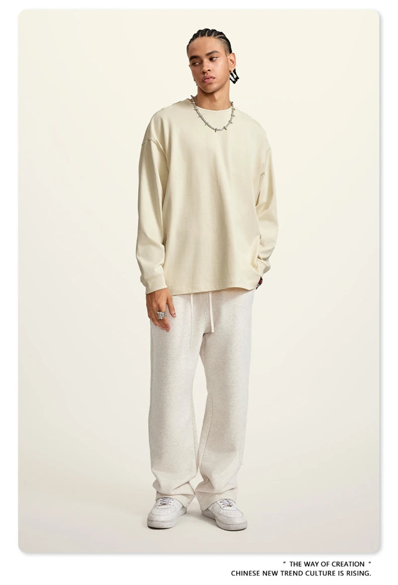 ZODF Autumn Winter 425gsm Long Sleeve T-Shirt American Retro Unisex Loose Heavyweight Basic Cotton T Shirts TEE HY0676