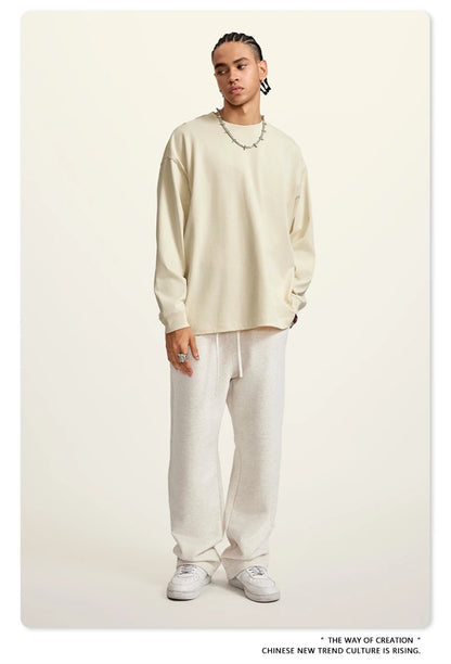 ZODF Autumn Winter 425gsm Long Sleeve T-Shirt American Retro Unisex Loose Heavyweight Basic Cotton T Shirts TEE HY0676