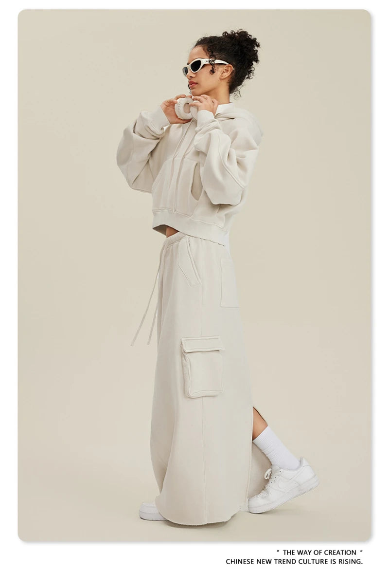 ZODF Women Hotsweet 2025 Winter Washed Fleece Crop Hoodies Girls Oversized Raglan Sleeve 400gsm Hooded Pullovers HY0648