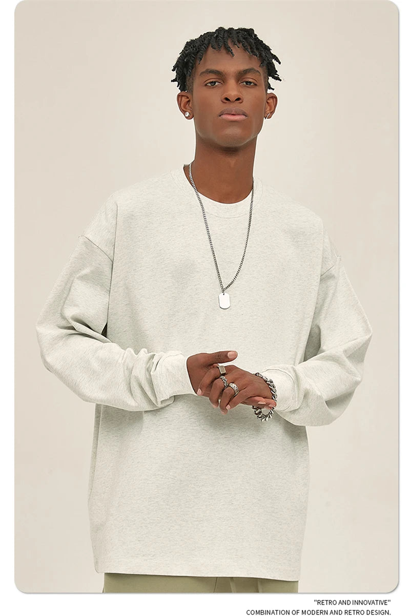 ZODF New 2025 Autumn Men 305gsm 100% Cotton T Shirt Unisex Loose Heavy Weight Basic Long Sleeve Solid T-Shirts Tops HY0634