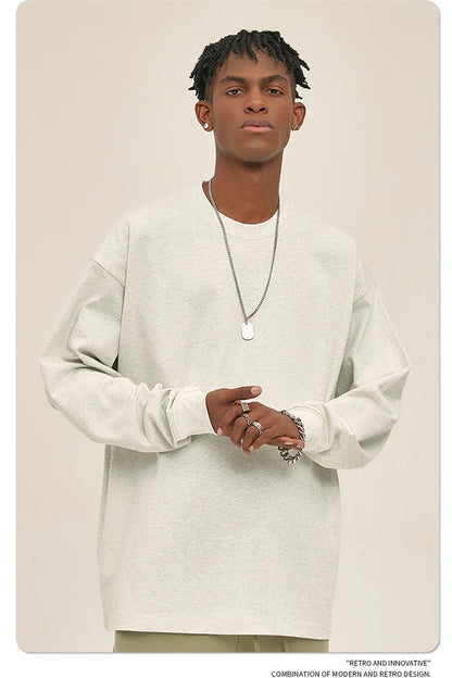 ZODF New 2025 Autumn Men 305gsm 100% Cotton T Shirt Unisex Loose Heavy Weight Basic Long Sleeve Solid T-Shirts Tops HY0634