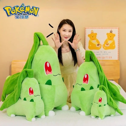 45/60/80cm Big Size Pokemon Chikorita Cartoon Anime Plush Stuffed Doll Room Decoration Plushies Pillow Ornaments Children's Gift