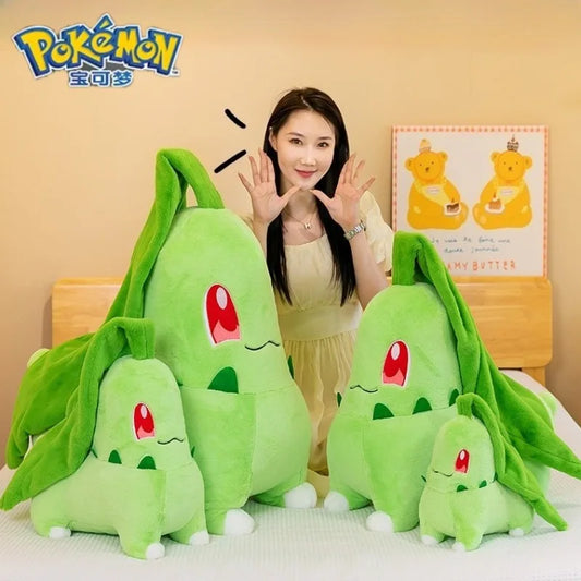 45/60/80cm Big Size Pokemon Chikorita Cartoon Anime Plush Stuffed Doll Room Decoration Plushies Pillow Ornaments Children's Gift