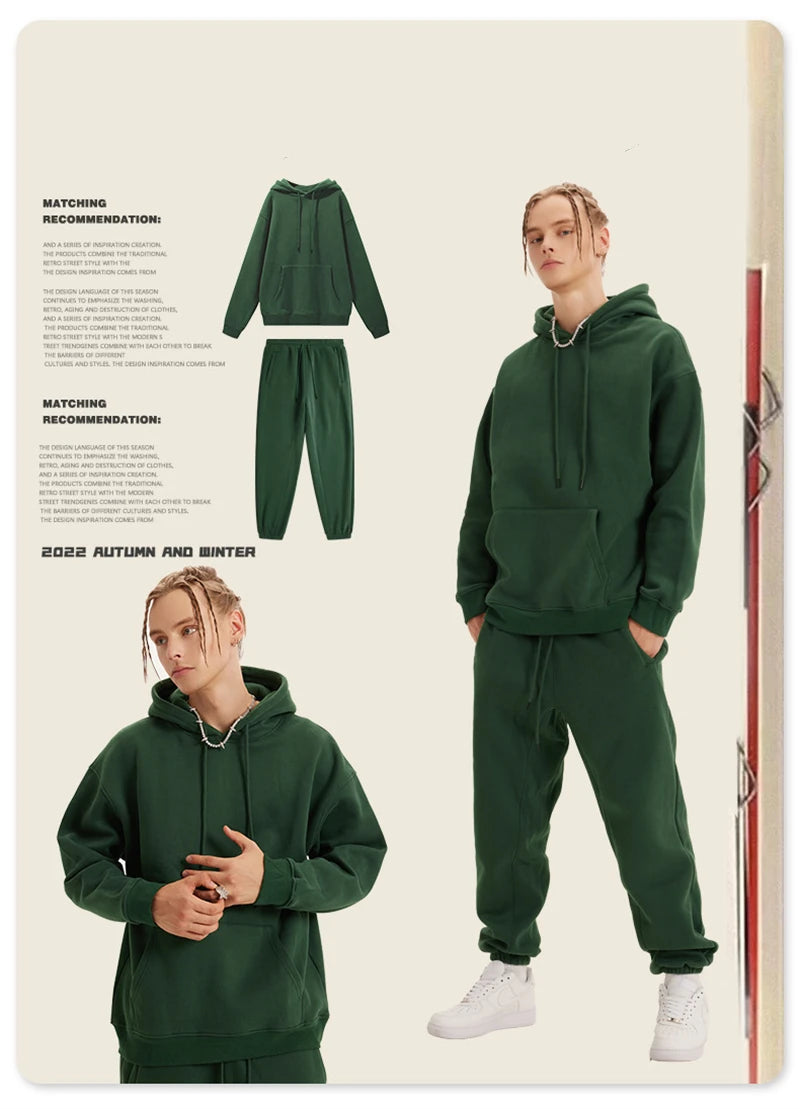 ZODF Unisex 345gsm Fleece Sweatpants Loose Fit Retro Hip Hop Winter Joggers HY0005