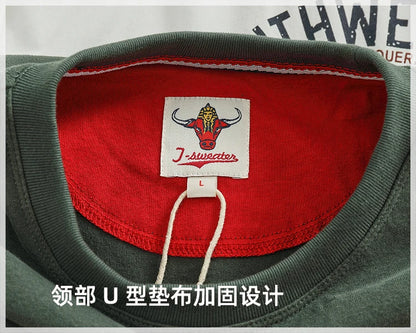 Autumn New American Retro Long-sleeved O-neck Letter Printed T-shirt Men's Fashion Simple 100% Cotton Washed Casual Sport Tops