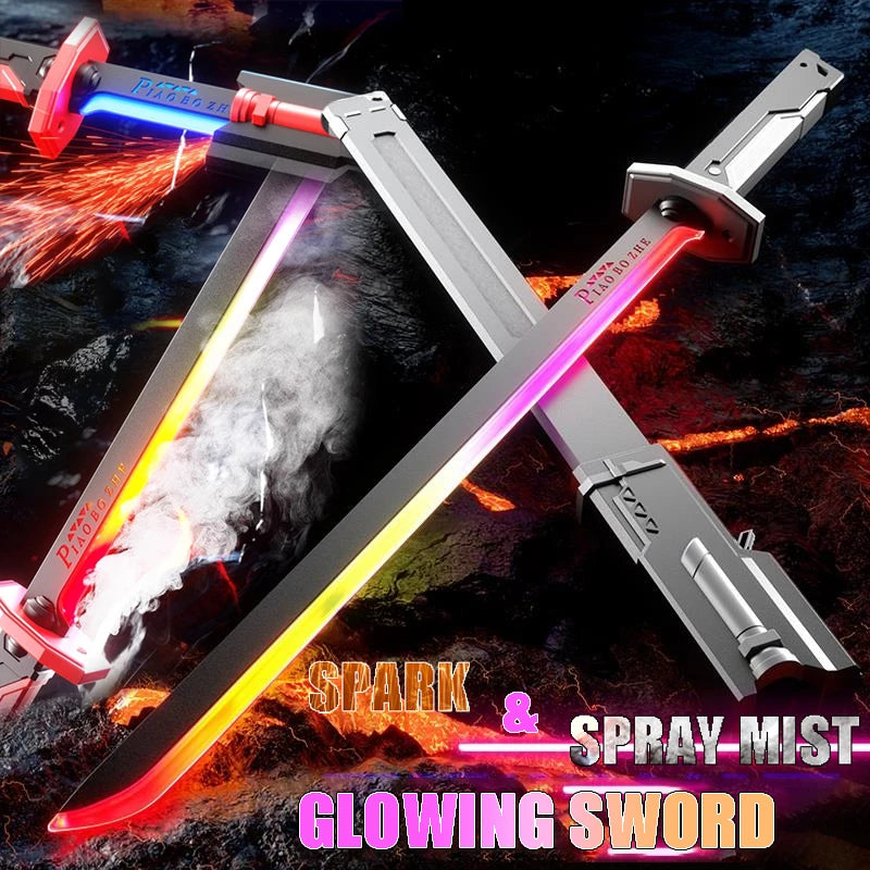 Colorful Streamer Glowing Sparkblade Sword Toy with Spark & Smoke Effects – Collectible Cosplay Katana Prop