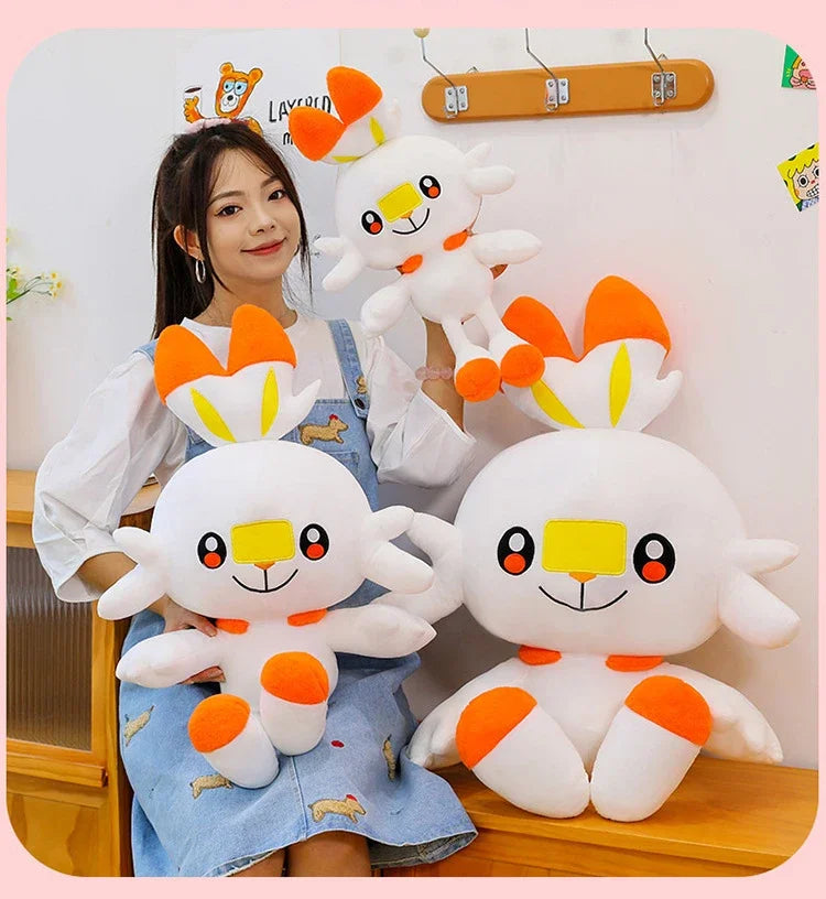 50/90cm Scorbunny Pokemon Large Plush Toys Anime Doll Cute Giant Pokémon Rabbit Cartoon Stuffed Plushie Pillow Gift for Kid Xmas