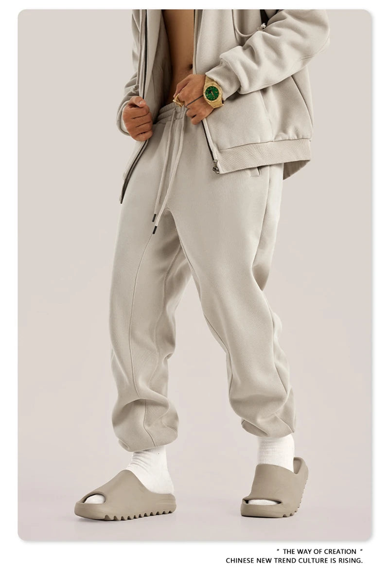ZODF Unisex 345gsm Fleece Sweatpants Loose Fit Retro Hip Hop Winter Joggers HY0005
