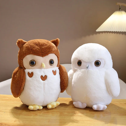 Couple Owl Plush Toy Stuffed Animals White Brown Vulture Plushie Round Ball Shape Nap Sleep Throw Pillow for Kids Birthday Gift