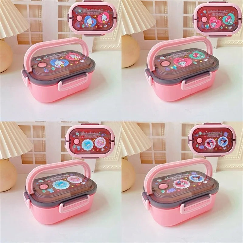 Disney Stitch Cartoon Portable Lunch Box Child Student Hermetic Bento Box Office Portable Double Layer Lunch Box High Capacity