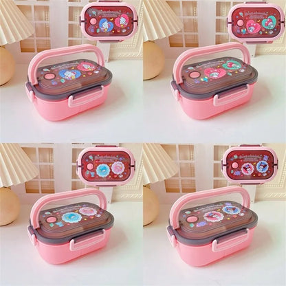Disney Stitch Cartoon Portable Lunch Box Child Student Hermetic Bento Box Office Portable Double Layer Lunch Box High Capacity