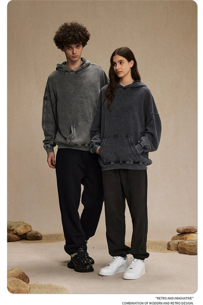 ZODF Vintage Batik Washed 420gsm Cotton Hoodies For Men Unisex Heavyweight Loose Hip Hop Hooded Sweatshirts Pullovers HY0696