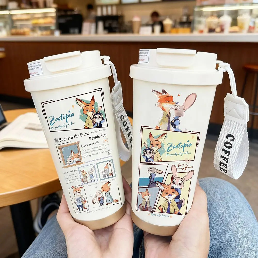 Disney Zootopia Coffee Mug Judy Nick 520ML 304 Stainless Insulated Cup Cartoon Thermos Cup Kids Student Water Cup Holiday Gift