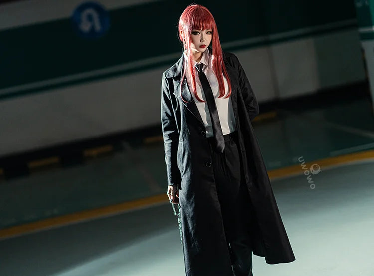 UWOWO Makimaa Cosplay Anime Makimaa Cosplay Costume Black Trench Shirt Tie Pants Men Women Suit Uniform