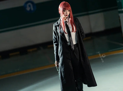 UWOWO Makimaa Cosplay Anime Makimaa Cosplay Costume Black Trench Shirt Tie Pants Men Women Suit Uniform