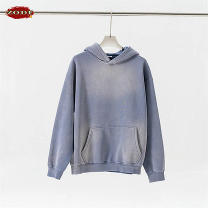 ZODF Autumn Winter Monkey Washed Fleece Hoodies For Men Unisex Basic 360gsm Warm Knitted Hooded Pullovers Coats HY0903