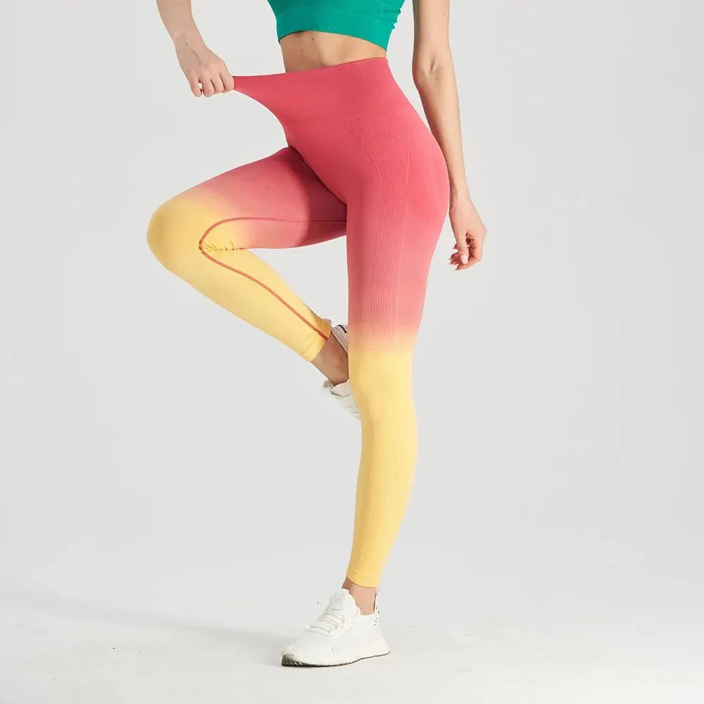 Gradient High-Waisted Hip Lifting Fitness Pants for Women Quick-Drying Tight Fitting Long Running Sports Leggings
