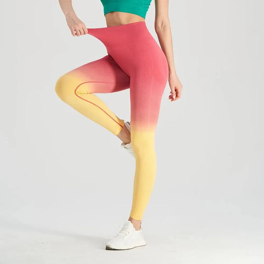 Gradient High-Waisted Hip Lifting Fitness Pants for Women Quick-Drying Tight Fitting Long Running Sports Leggings