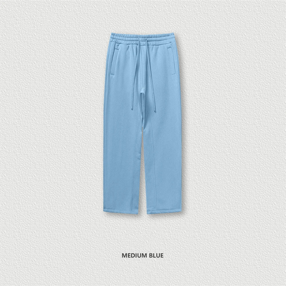 ZODF 345gsm Fleece Straight Pants for Men Unisex Loose Comfortable Sport Trousers Autumn Winter HY0864 - Mid Blue / S