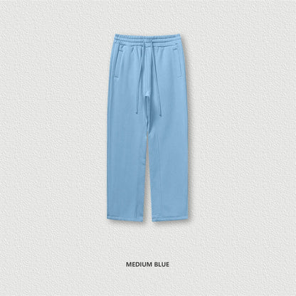 ZODF 345gsm Fleece Straight Pants for Men Unisex Loose Comfortable Sport Trousers Autumn Winter HY0864 - Mid Blue / S