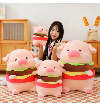 New 50cm Hamburger Pig Plush Toy Fluffty Kawaii Plushie Doll Simulation Pig Doll Anime Cute Stuffed Animals Soft Plush Gift