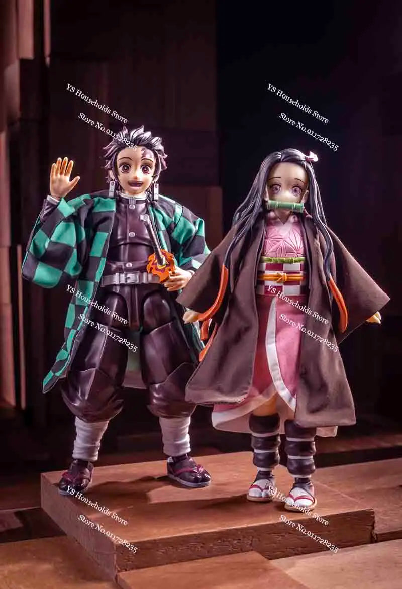 1/12 Kamado Nezuko Female Figure Pink Short Skirt Coffee Kimono Windbreaker Clothes Set Accessory For 6" Shf Demon Slayer Doll