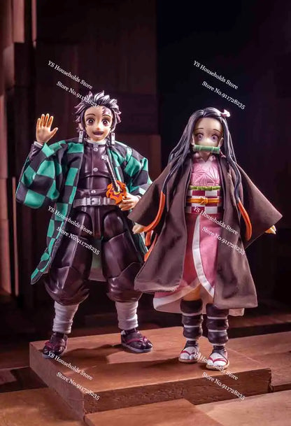 1/12 Kamado Nezuko Female Figure Pink Short Skirt Coffee Kimono Windbreaker Clothes Set Accessory For 6" Shf Demon Slayer Doll