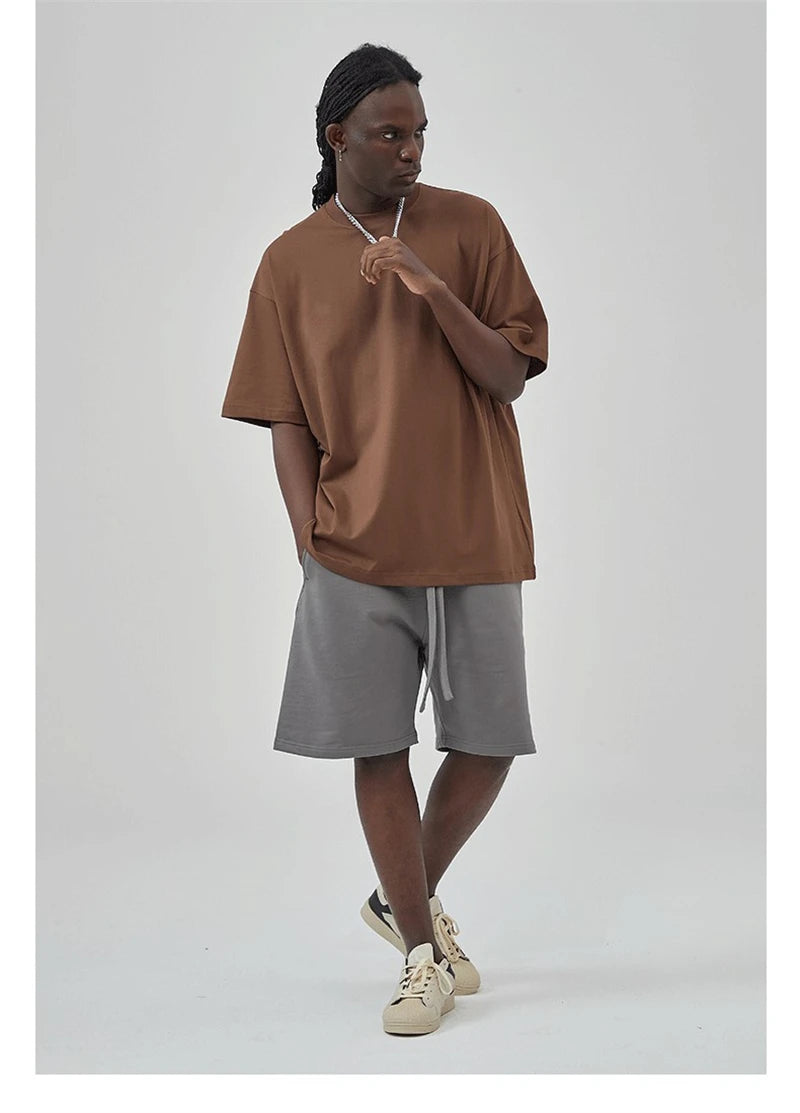 ZODF 2025 Spring Summer Men Solid 100% Cotton T-Shirts Unisex Women Loose 230gsm Noshrink Basic T Shirt Brand Tops HY0151